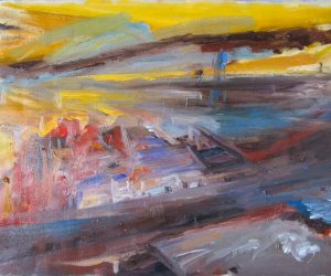 Nightfall, Teesside (oil on canvas, framed)