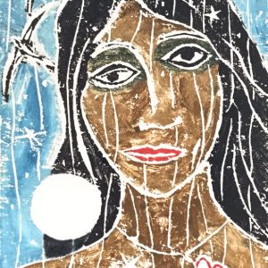 Coloured woodcut, unframed, 21x32cm